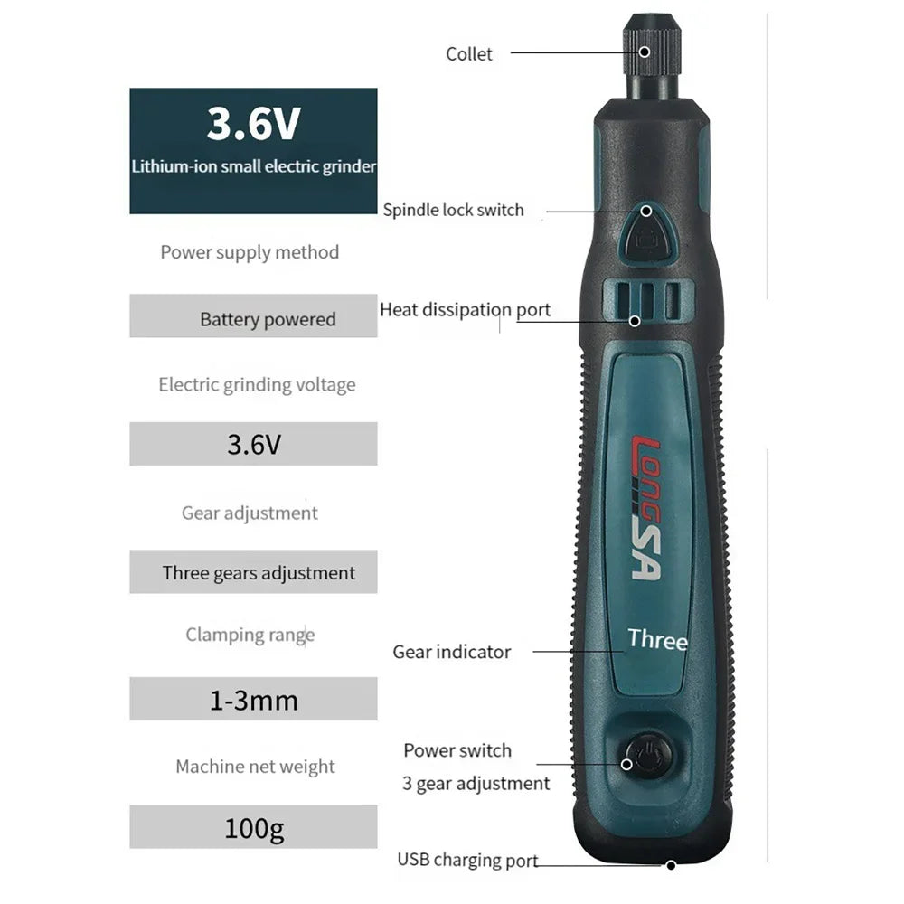 3.6V 5000-10000-15000r/min Electric Hand Drill Mini Engraver Drill Kit Tools Cordless Grinder Engraving Griding Drilling Machine