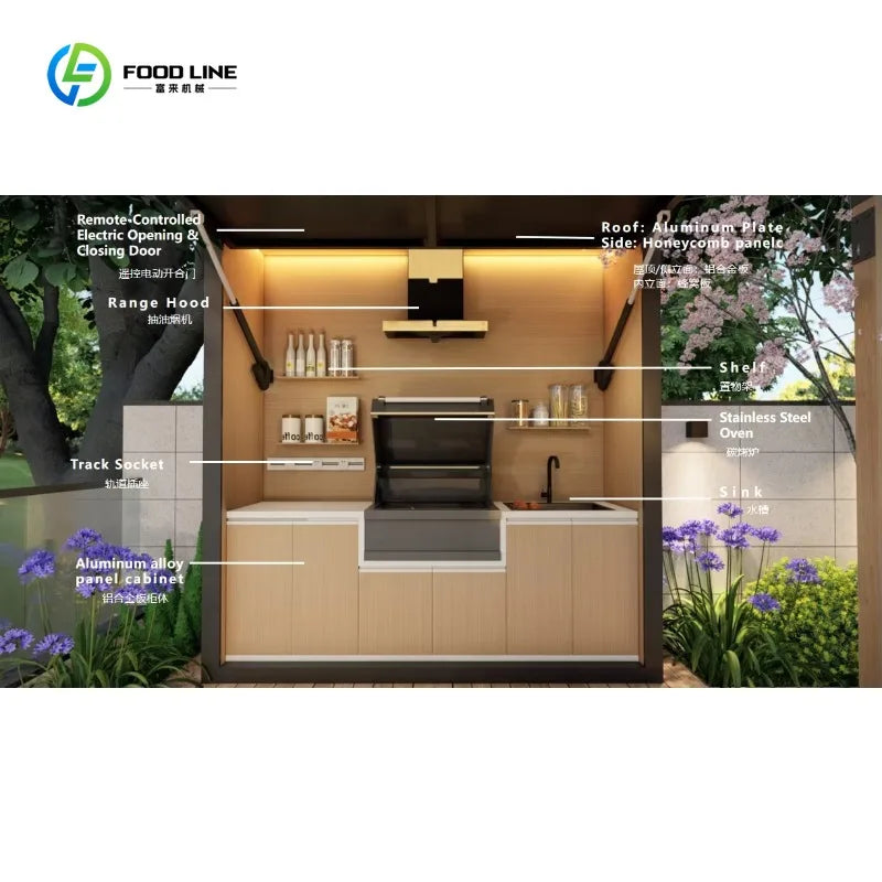 Customized Stainless Steel Outdoor Kitchen Cabinets Modern Kitchen With Stove BBQ Grill Set For Family Gathering And Event Use