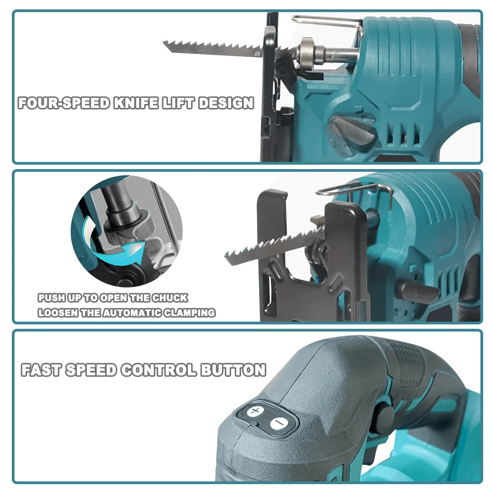 Cordless Electric Jig Saw Portable Jigsaw Multi-Function Woodworking Tools fit Makita 18V Battery(No Battery)