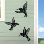 DDPNKL 3Pcs/Set Black Metal Hummingbird Wall Decor Hollow Out Iron Art Bird Sculpture Ornament Waterproof Hanging Figurines
