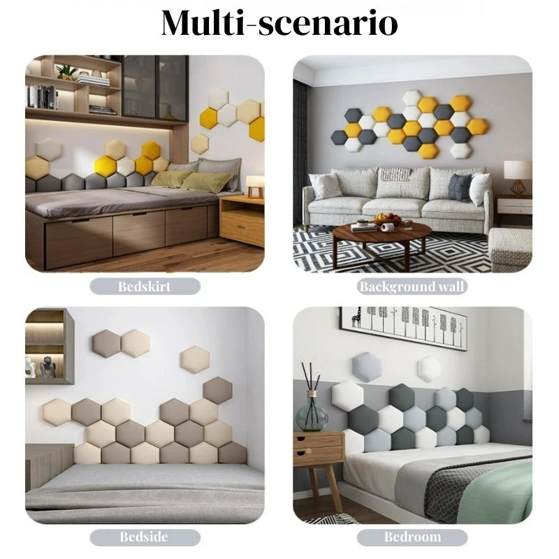 Hexagonal 3D Wall Stickers Upholstered Wall Panels Kids Anti-collision  Peel and Stick Headboard Self Adhesive Leather Soft Bag
