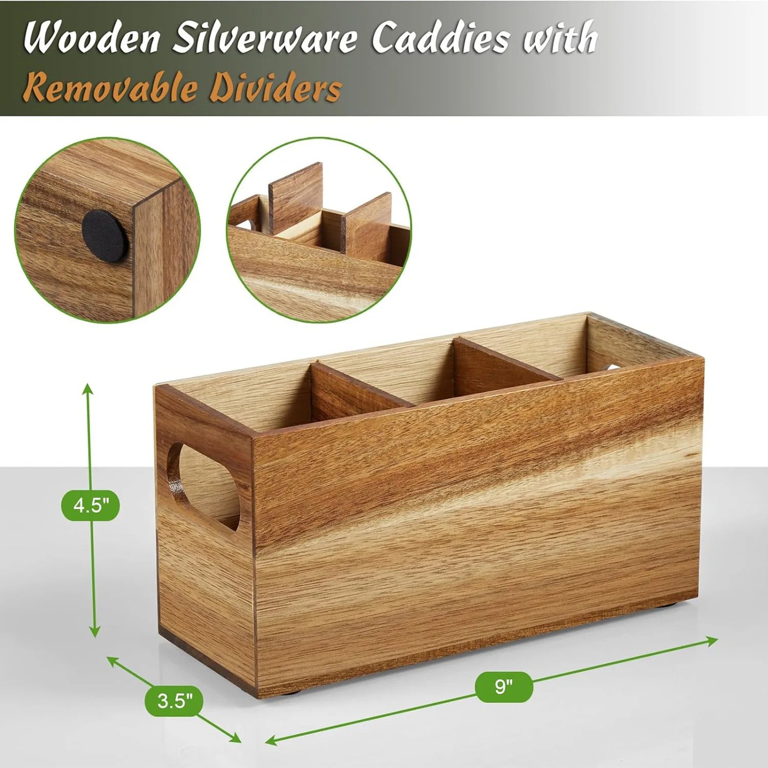 Wooden Utensil Storage Organizer Countertop with 3 Adjustable Compartments Kitchen Cutlery Holder Silverware Caddy Organizer