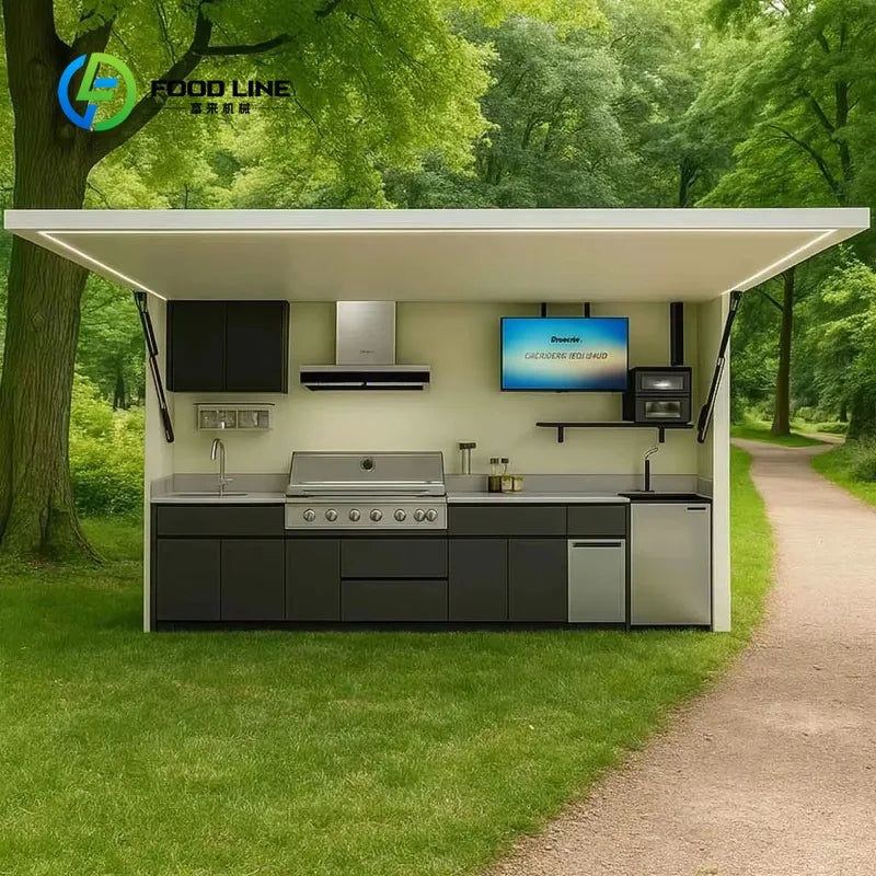 Customized Modern Outdoor Kitchen Cabinet With Acrylic Faucet Sink and Storage For Patio Deck BBQ Station
