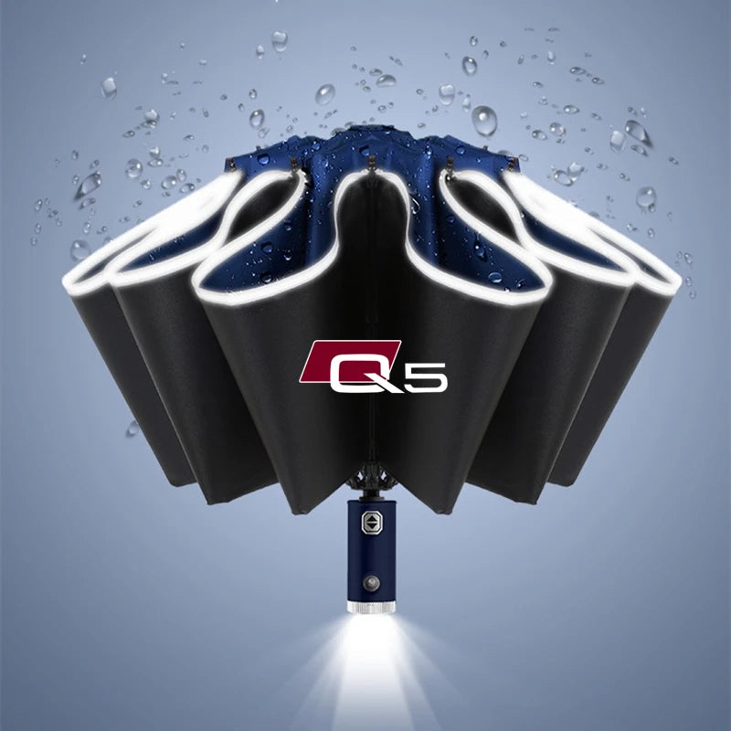 Car Umbrella With LED Flashlight Reflective Stripe Reverse Umbrella for audi sport RS A1 A3 A4 B7 B8 A5 A6 A7 A8 Q3 Q5 Q7 Q8 TT