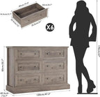 Modern 6 Drawer Double Dresser with Deep Drawers & Mental Double Handles, Wood Dresser Chest, Wide Chest of Drawers, Wash Gray