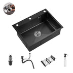 304 Stainless Steel Kitchen Sink Topmount Single Bowl DarkGray Wash Basin For Home Fixture With Kitchen Faucet Drain Accessories