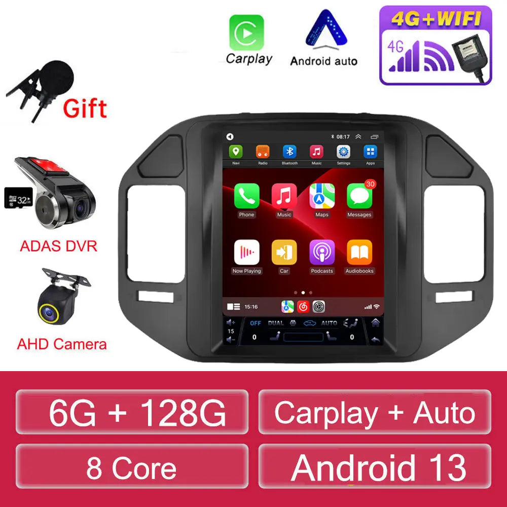 For Mitsubishi Pajero V60 V68 V73 1999-2006 Tesla style Screen Android 13 Carplay Car Radio Multimedia Player Navigation Auto