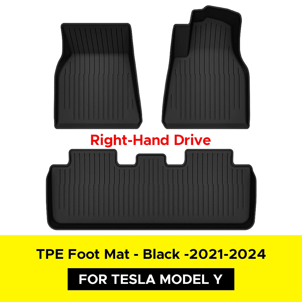 For Tesla Model Y 2021-2024 Floor Mat Left and Right Hand Drive TPE Carpet Waterproof Weather-resistant Foot Pads Mats