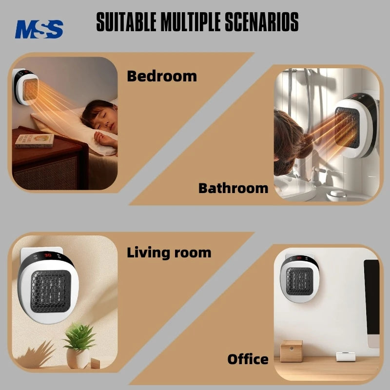 MSS 600W Plug In Heater Wall Mounted Heater Intelligent Air Heater Home Heating Warmer Fan for Home Bathroom Bedroom PTC Ceramic