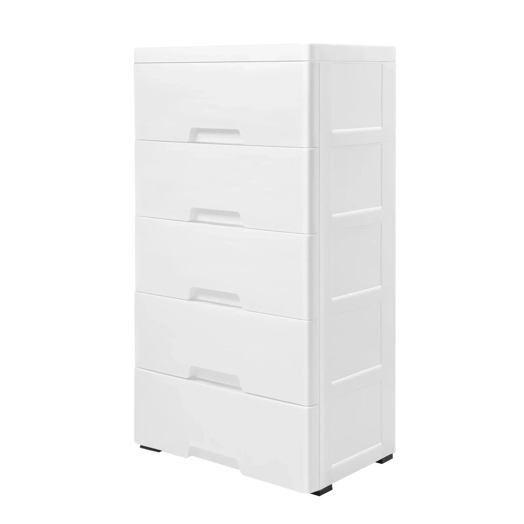 White Dresser,Storage Tower with 5 Drawer and 4 Wheels,Tall Organizer Rack for Bedroom,Living Room,Highly Sealed Snap Design
