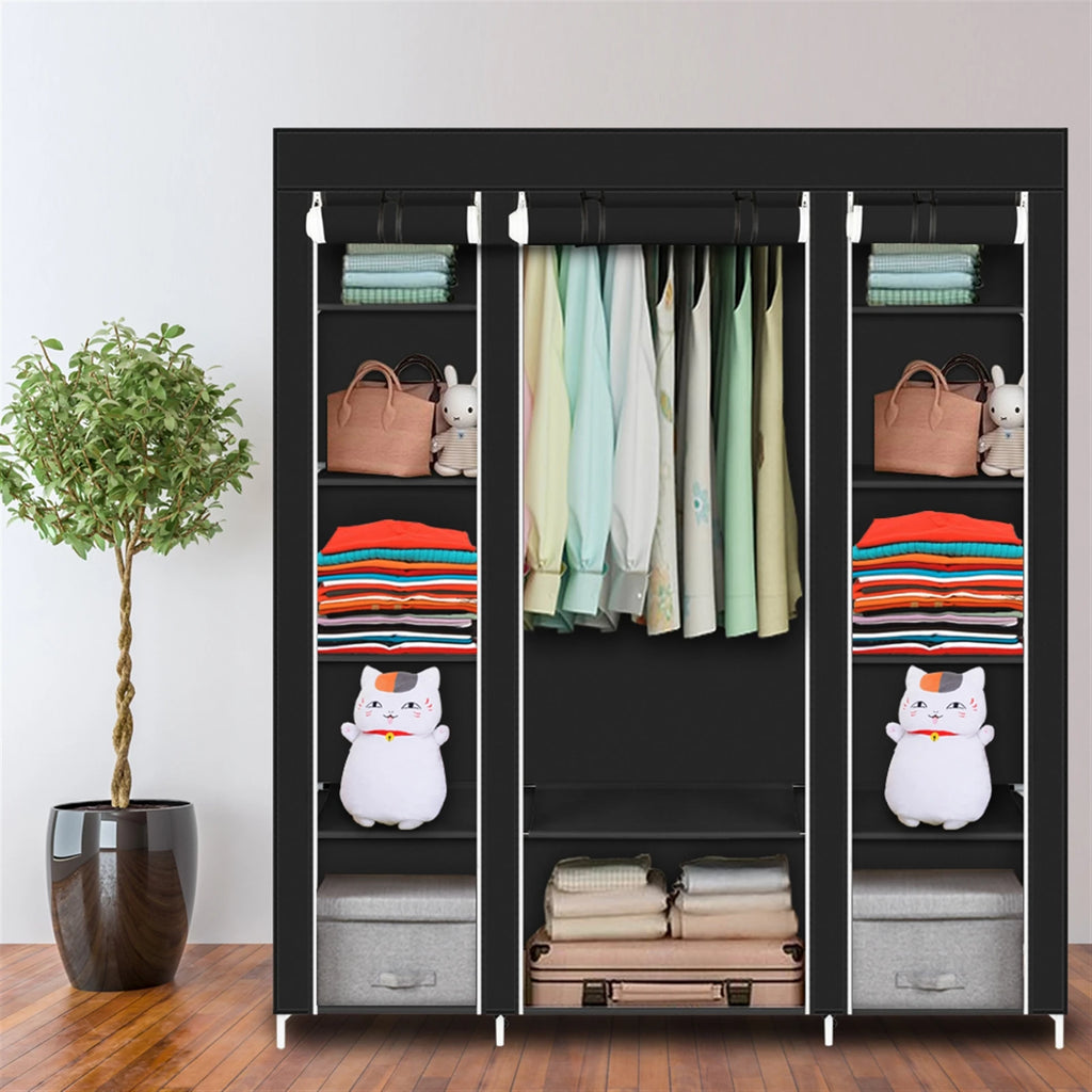 "69" Portable Non-Woven Clothes Closet, Quick & Easy Assembly, Extra Strong & Durable Wardrobe Storage Organizer, Black."