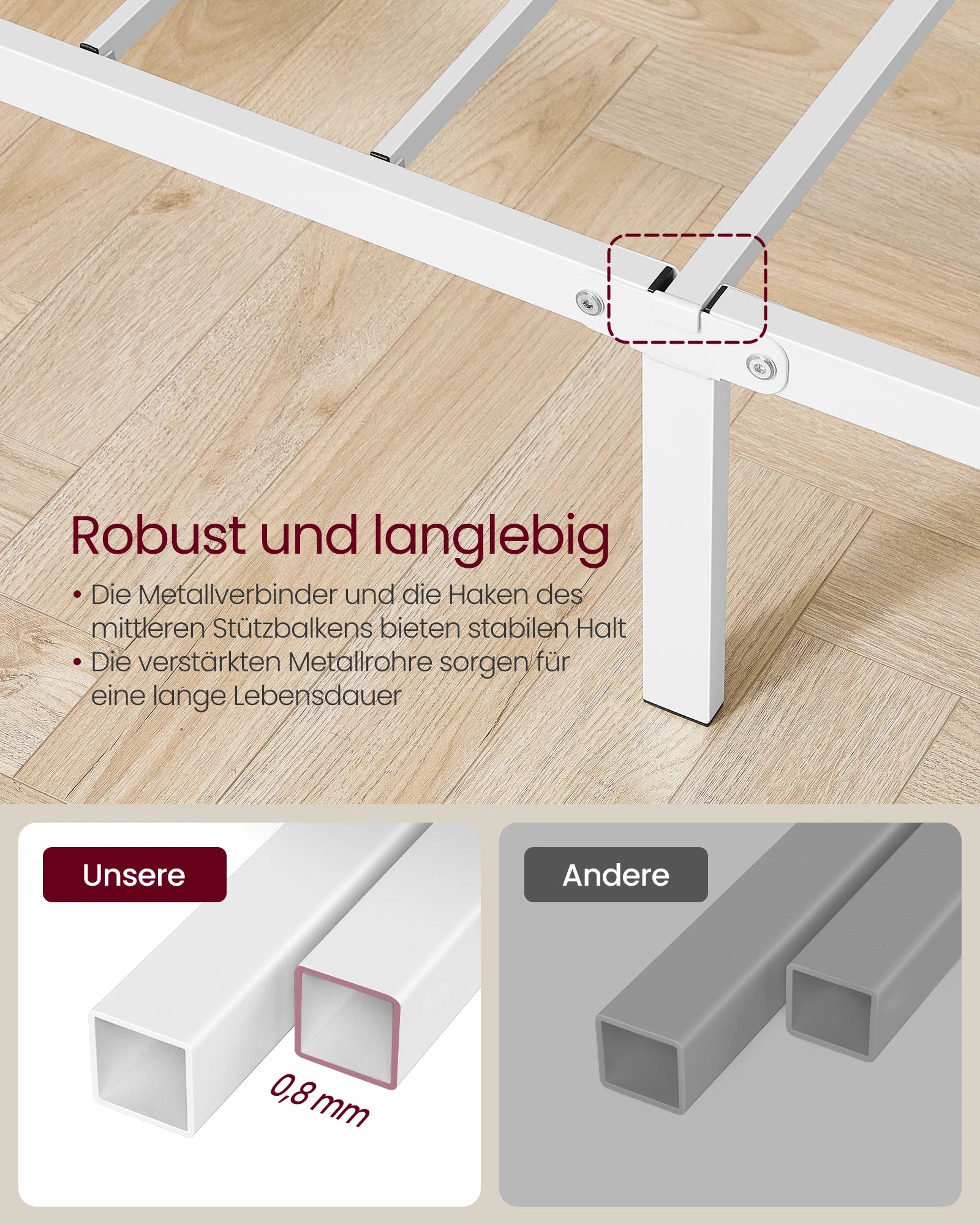 VASAGLE bed 90x200 cm, guest bed, single metal bed, bed rack, bed frame, metal bed, easy assembly