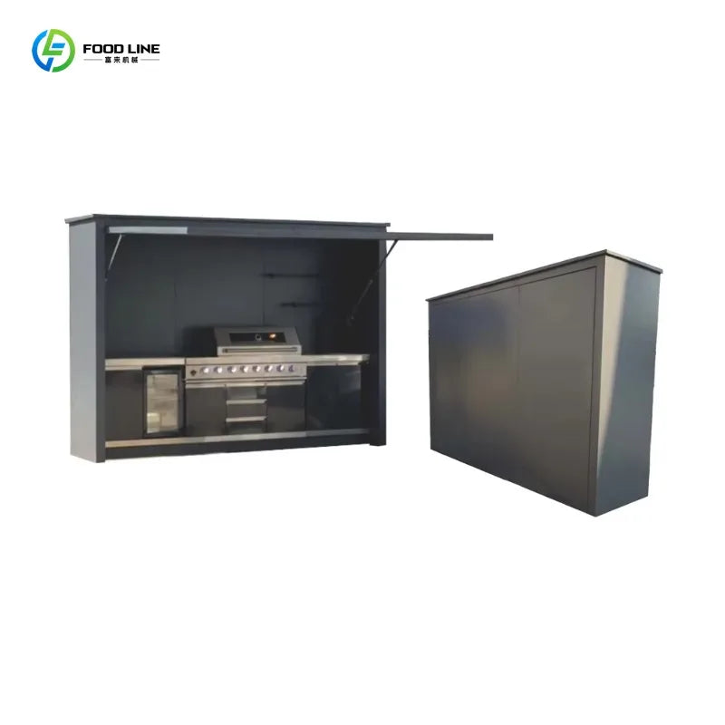 Customized durable portable aluminum outdoor kitchen island modular cabinet large capacity design with functional BBQ grill