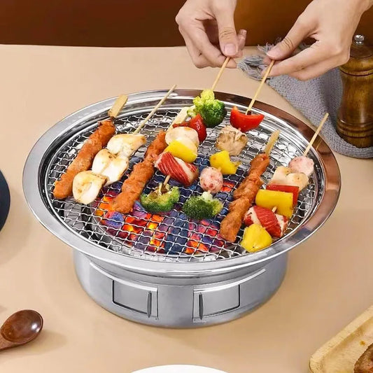 Portable Korean BBQ Grill | Stainless Steel Charcoal Non-Stick Round Stove