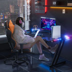 120 x 60 cm LED Gaming Desk, Large Gaming Desk with Carbon Fibre Tray, Ergonomic Computer Desk with Mouse Pad