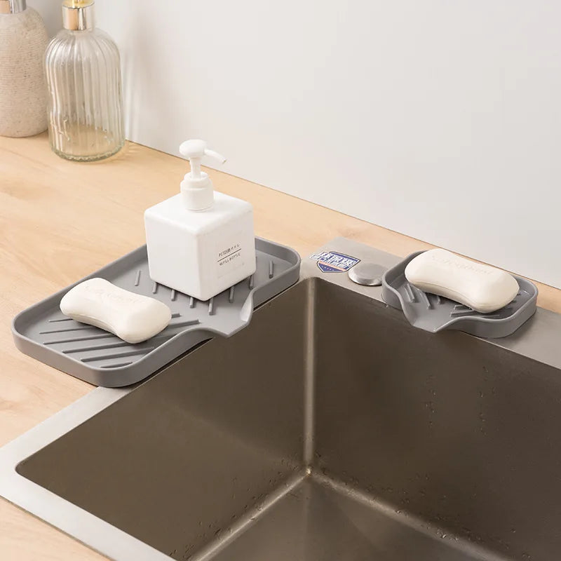 Kitchen Sink Silicone Tray With Drain Soap Sponge Storage Holder Countertop Sink Scrubber Brush Soap Storage Rack