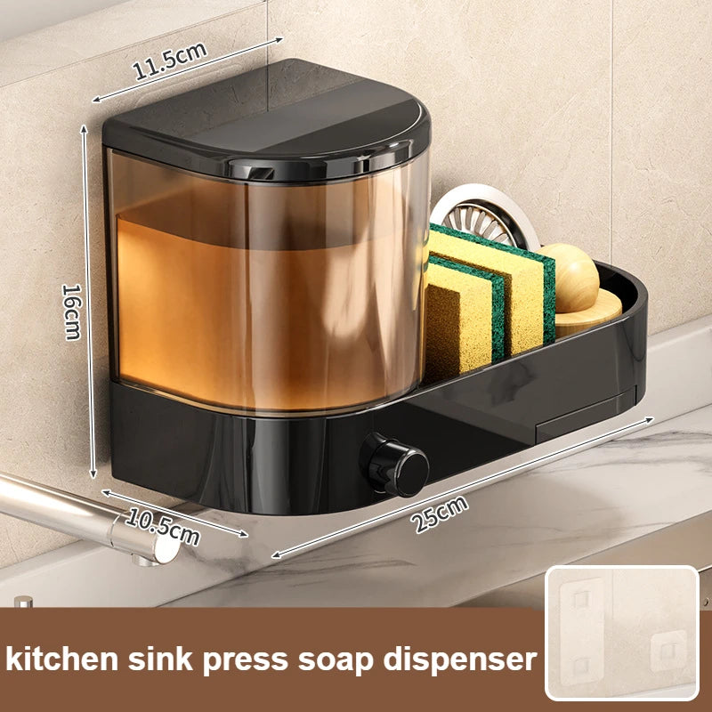 Kitchen Dish Soap Press Drain Storage Rack Punch-free Wall-mounted Kitchen Sink Press Soap Dispenser Kitchen Accessories