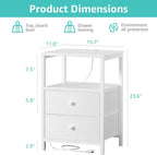 White Nightstands Set of 2, Bedroom Night Stand Set Two Nightstand with Charging Station and LED Light, Bedside Table with 2 Fab