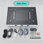 Black Ceiling Intelligent Remote Control LED Rainfall Waterfall Single Shower Head Concealed Shower Tap