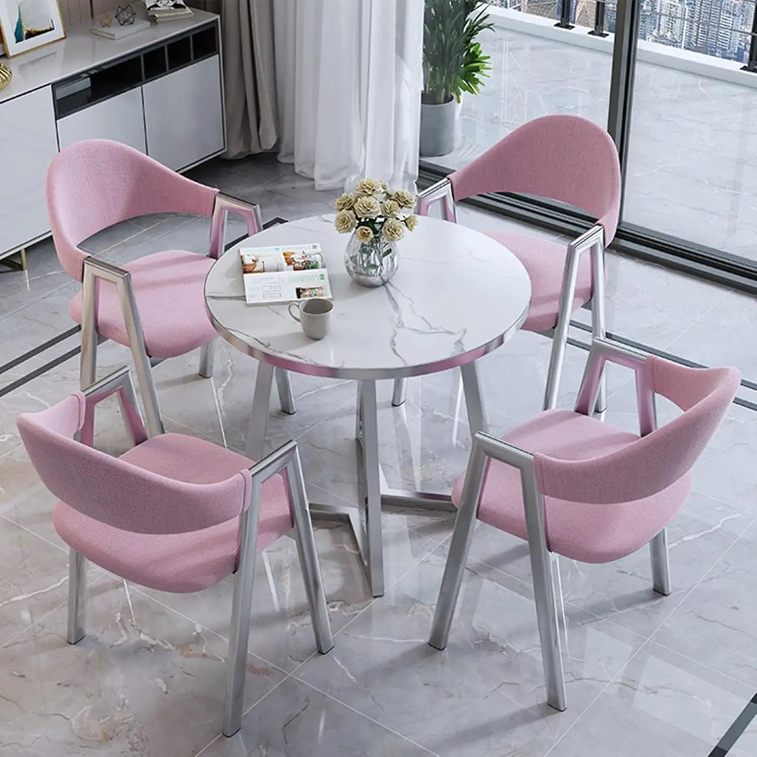 Modern Round Dining Table Set with 4 Chairs