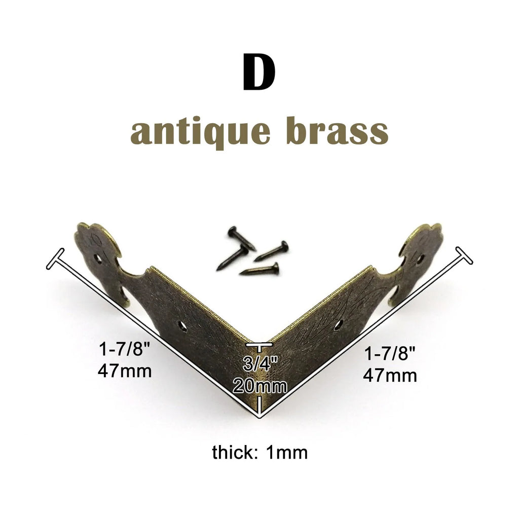 12pcs Decorative Corner Protector Guard Edge Cover for Jewelry Chest Wine Gift Box Wooden Case Table Desk Bronze Golden + Nails