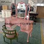 NEW y French retro pink dresser solid wood carving flower dressing table makeup stool glass combination