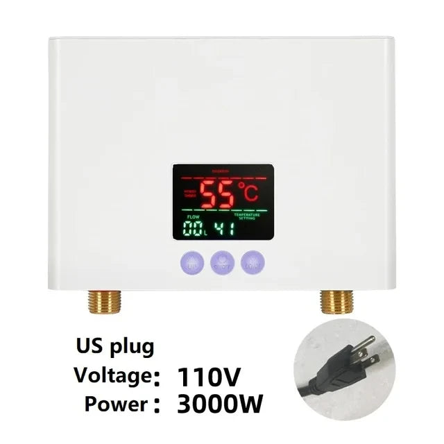 110V 220V Instant Water Heater Bathroom Kitchen Wall Mounted Electric Water Heater with Remote Control LCD Temperature Display