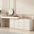 Modern Vanity Desk with LED Lighted Mirror, Luxury Corner Makeup Vanity Table 6 Drawers and Large Storage Dressing Table Shelves