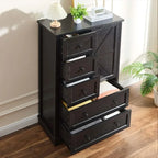 Dresser for Bedroom, 5 Drawer Wood Dresser, Black Dresser Farmhouse Dressers with 5 Wooden Drawers and Storage Cabinet