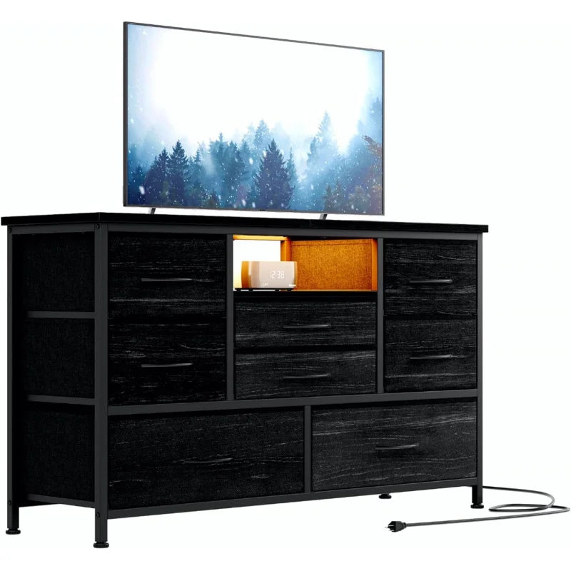 8-Drawer LED Dresser TV Stand with Power Outlet 55'' TV - Wide Storage Chest for Bedroom, Living Room & Entryway, Woo