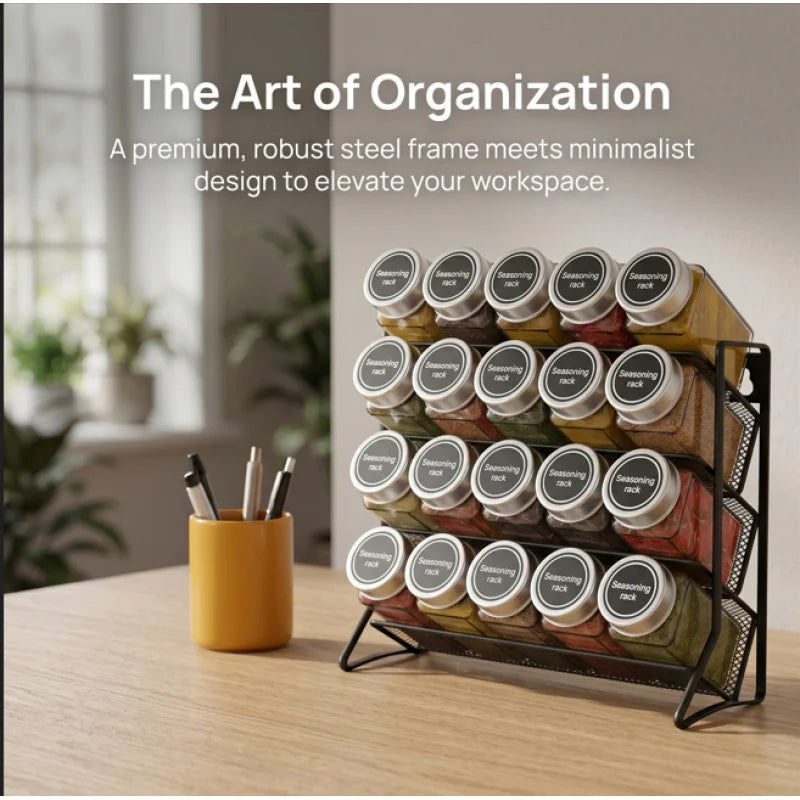 Carbon Steel 4 Tier Kitchen Storage Shelf Non-Slip Cupboard Spice Organizer Multifunctional Pantry Rack for Home