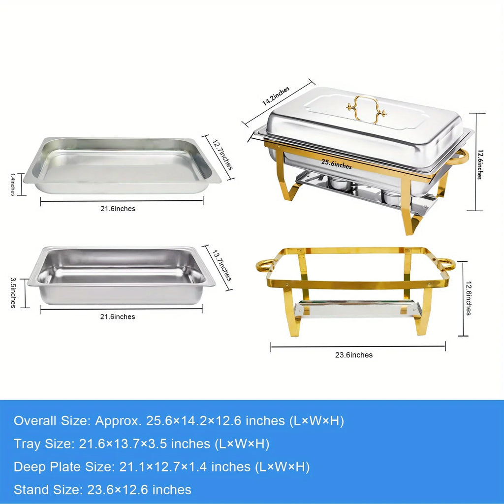 4 Pack 8QT Stainless Steel Chafing Dish Buffet Set with Fuel Holders for Catering & Parties