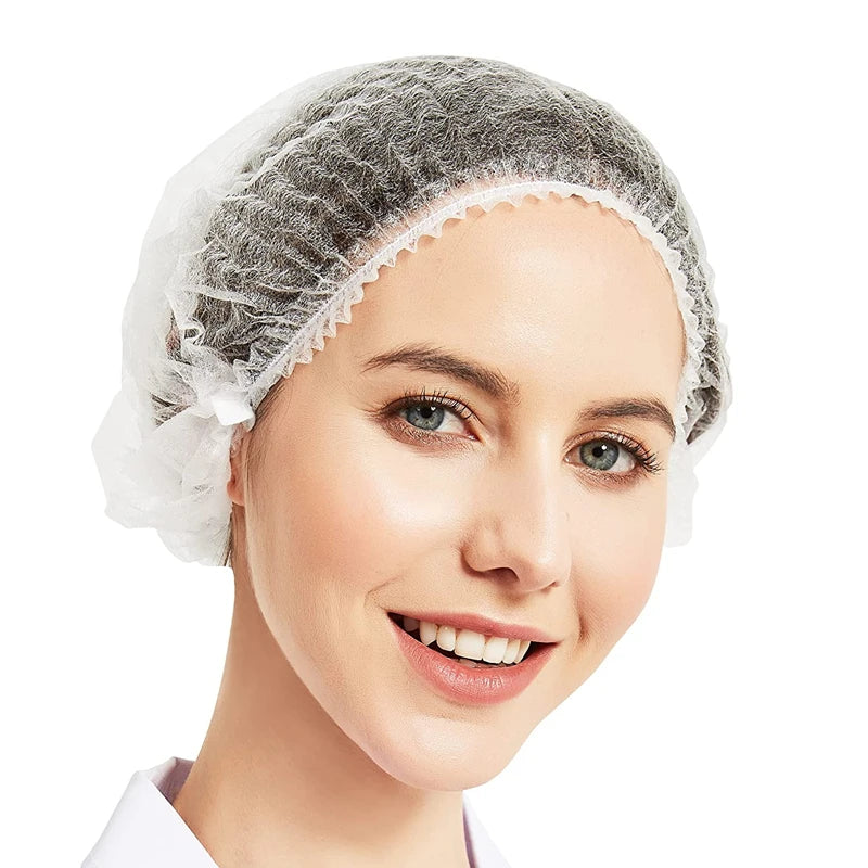 100 PCS Disposable Mop Mob Bouffant Caps 21 inch Non-Woven Clip Hair Head Cover Net for Beauty Food Salon Cooking Hairnets Caps