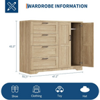 Multifunctional Wooden Dresser for Bedroom, 43.3'' H 2 Door Wardrobe Armoire Closet with 4 Drawers and Hanging Rod