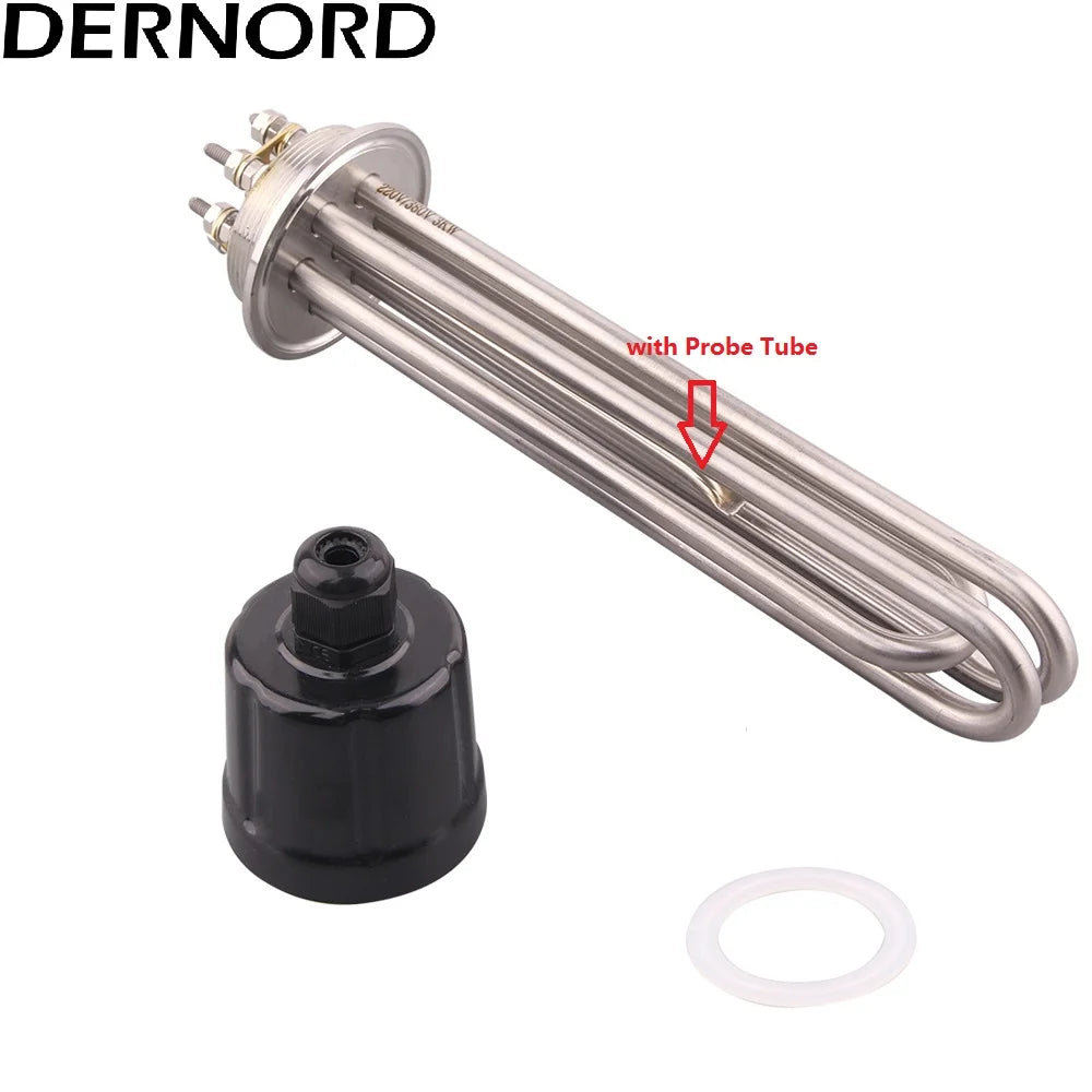 DERNORD 2 Inches Tri-Clamp Brewing Heating Element SUS304 3/4.5/6/9/12kw Immersion Water Tubular Electric Heater 220V 380V