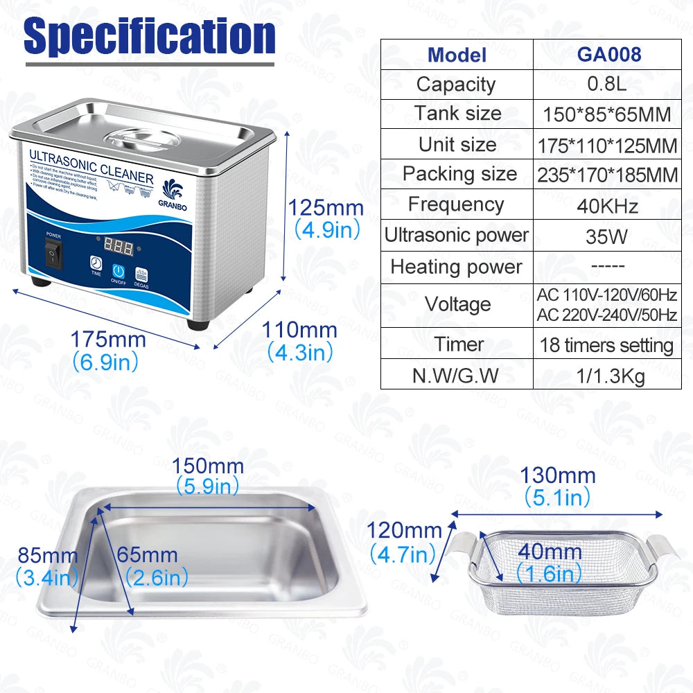 Ultrasonic Cleaner 60W Ultrasound Glasses Cleaner 40KHz High Frequency Ultrasonic  Bath for Glasses Jewelry Necklace Cleaning