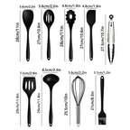 10 Pcs/Set Silicone Kitchen Utensils Set Non-Stick Silicone Tong Spoon Spatula Pasta Server Whisk Ladle Strainer Cooking Tools