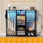 Dresser for Bedroom with 2 Clothes Racks, 4 Drawer Closet with Led Light and Charging Station, Black Wardrobe with Hanging Rack,