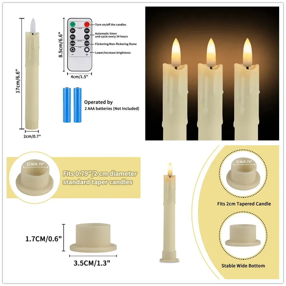 Flameless LED Taper Candles 6 Pack Battery Operated with 10-Key Remote 3D Wick Light for Christmas Wedding Home Decor