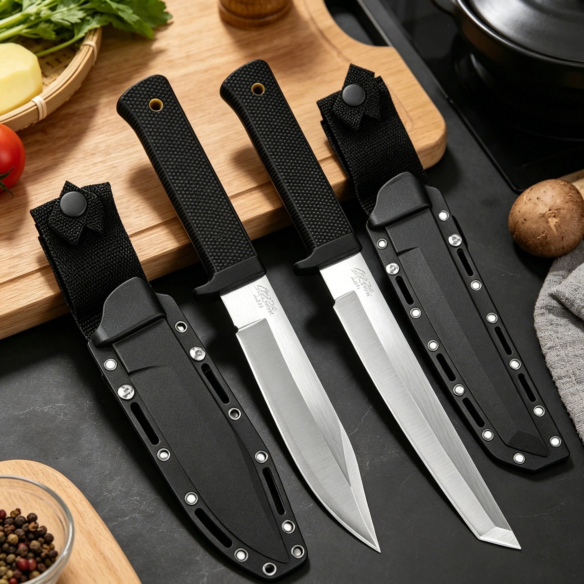 1/2 set kitchen knife set, equipped with high-end black sheath, suitable for kitchen use, a vegetable cutting and boning knife