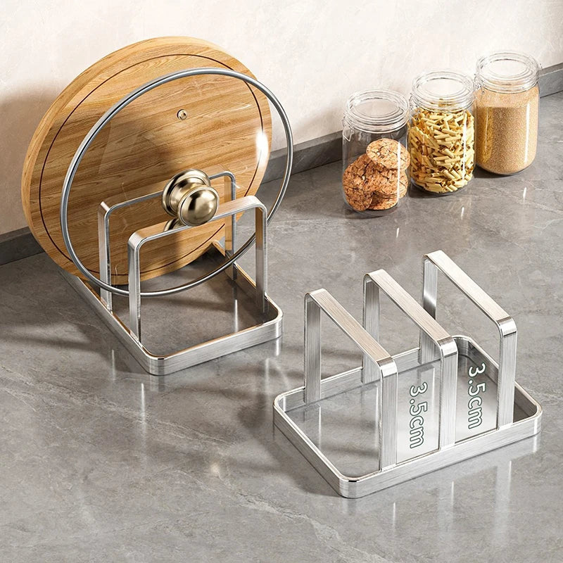 And Cutting Board Organizer Combo - Heavy-Duty Countertop Rack, Kitchen Organizer Space-Saving Stainless Steel Pot Lid