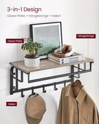 VASAGLE Wall wardrobe with Shelf Wall Shelf with 5 Removable Hooks Wall Mounted Hanger Regardless with Hanging Bar