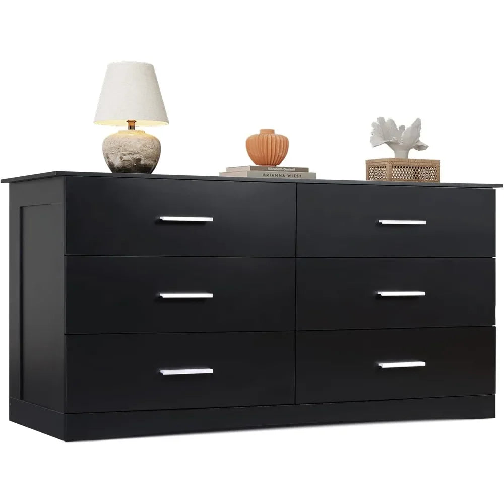 Wood Dresser for Bedroom, Wide Chest of Drawers with 6 Drawer, Oak Furniture Large Storage Tower Unit, Closet Store Organizer