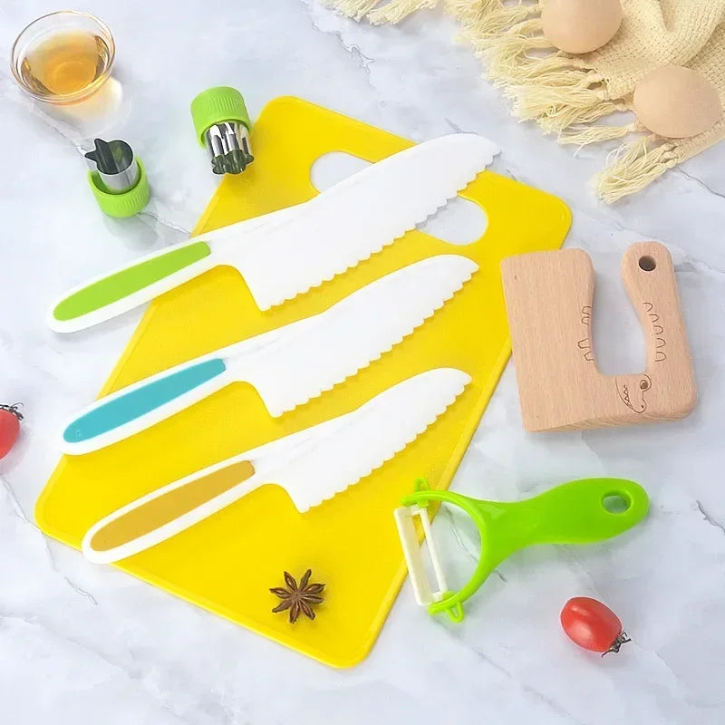 13/17PCS Montessori Kids Cooking Set Safe Knives Toddler Kitchen Tools for 2-8 Year Old Real Cooking Role Play Toy