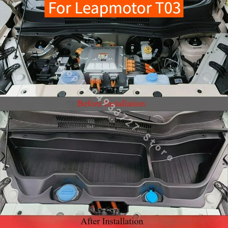 Car Front Cabin organizador For Leapmotor T03 2023 2024 2025  High Quality Waterproof Storage Box ABS front spare box Accessori