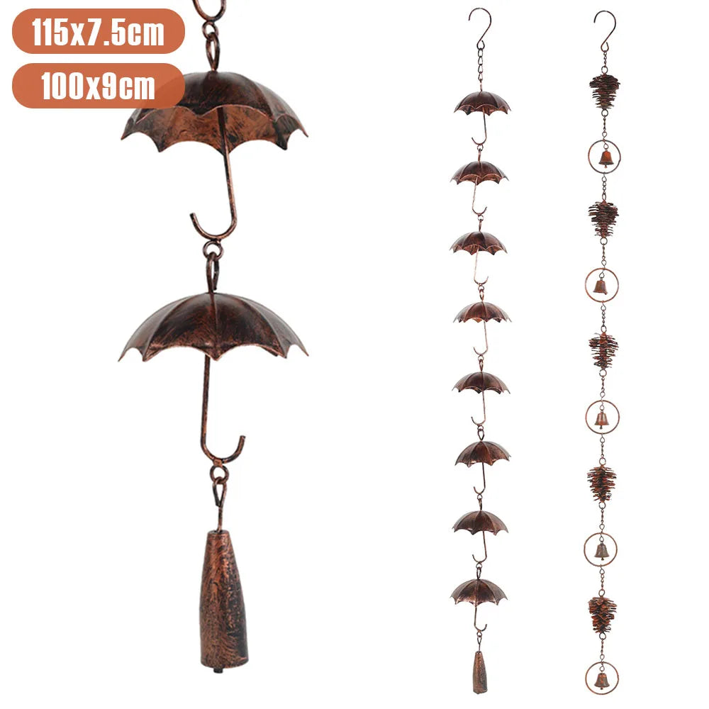 Metal Rain Chain Pinecone/Umbrella Decorative Rain Gutter Chains Vintage Gutter Chain Downspout with Hooks for Yard Garden Decor