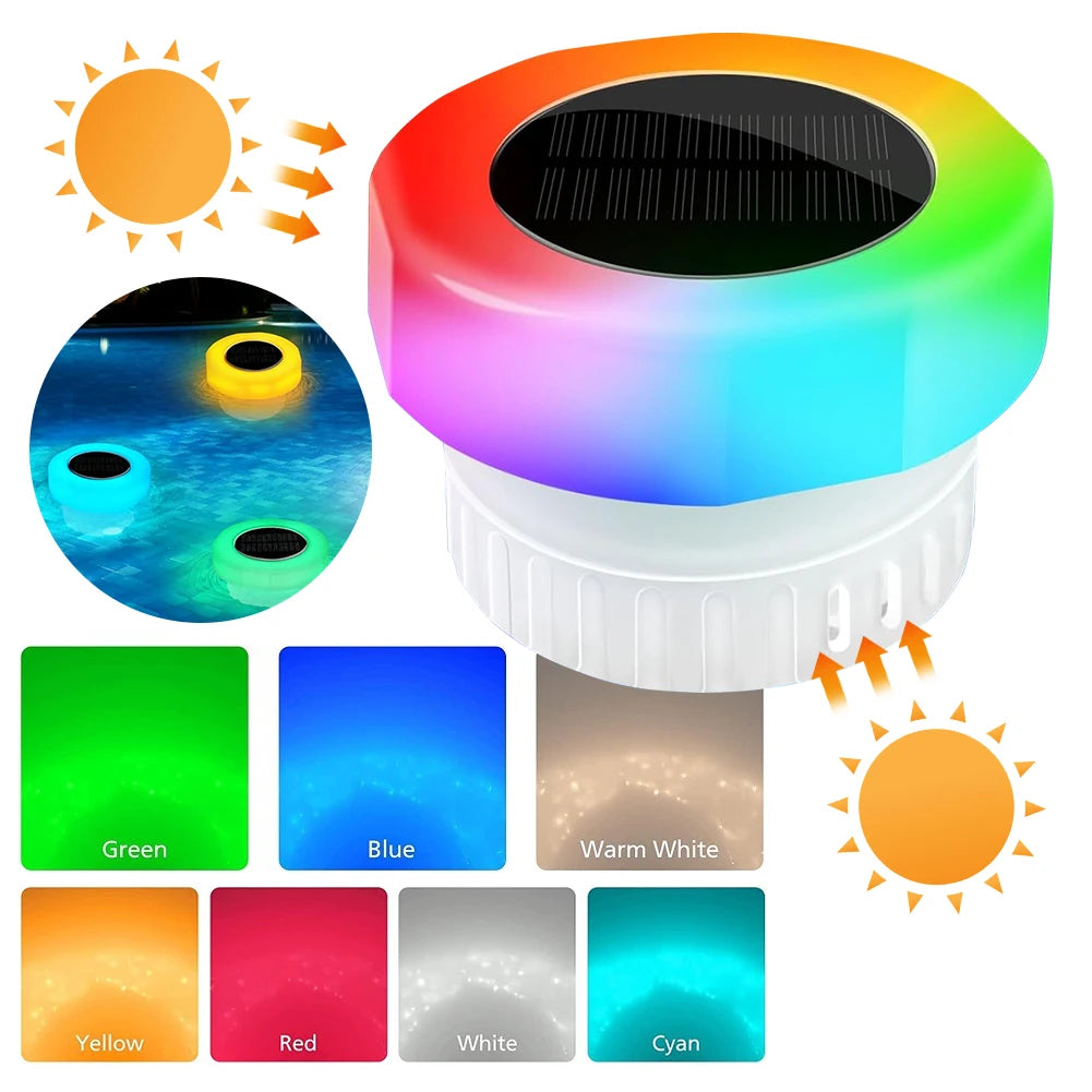 Solar Floating Chlorine Dispenser with Colorful Light Chlorine Floating Water Cleaner IP68 Waterproof for Up To 3 Inch Tablets