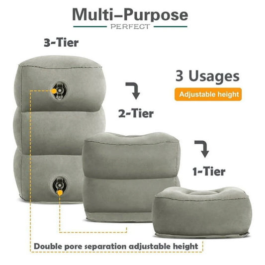 Inflatable Sleeping Foot Rest Pillow for Air Travel, PVC Adjustable 3-Layer Flight Footstool Cushion for Car Office