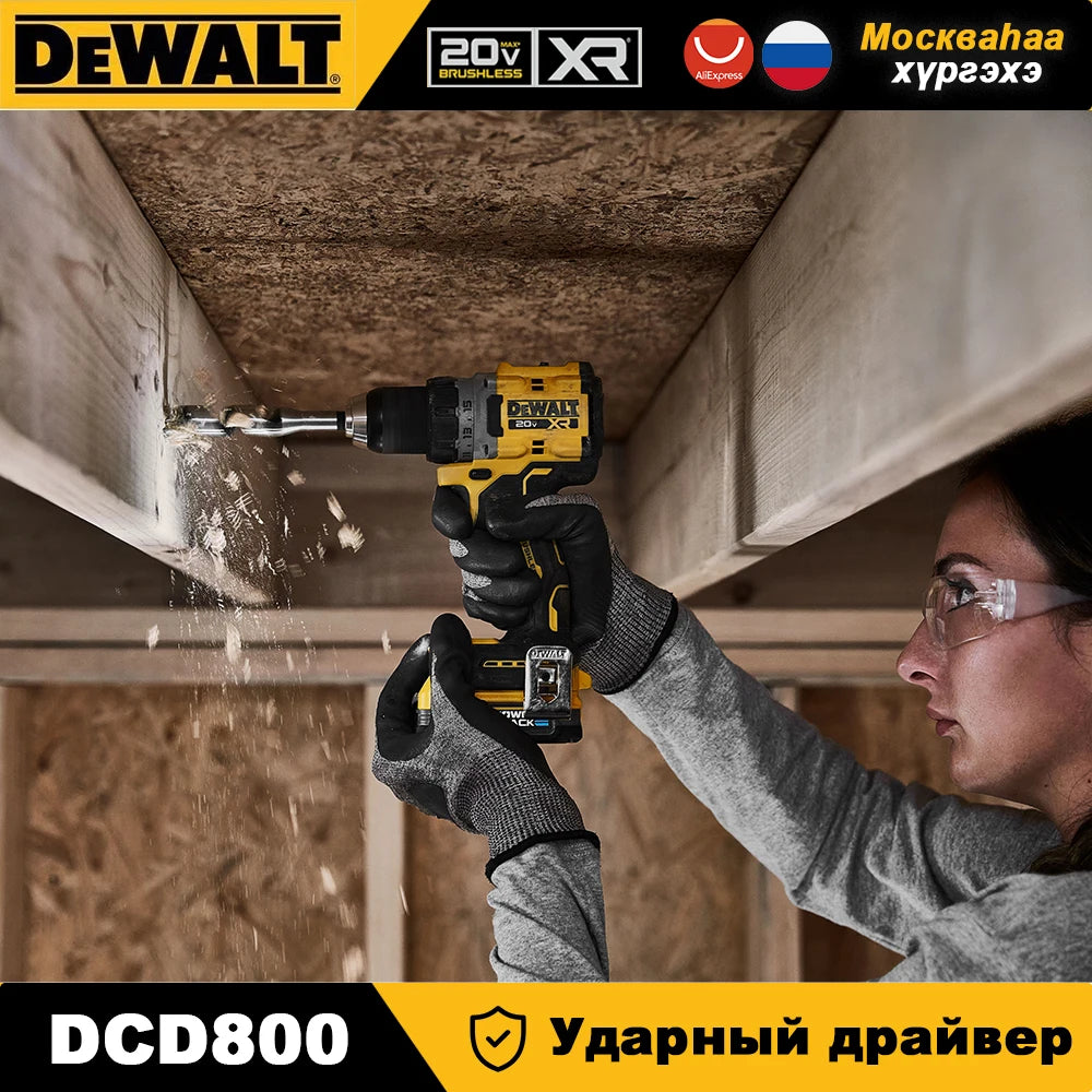 DEWALT 20V Brushless Cordless Compact Drill Driver DCD800 90N.m Rechargeable Original Electric Screwdriver Household Power Tools