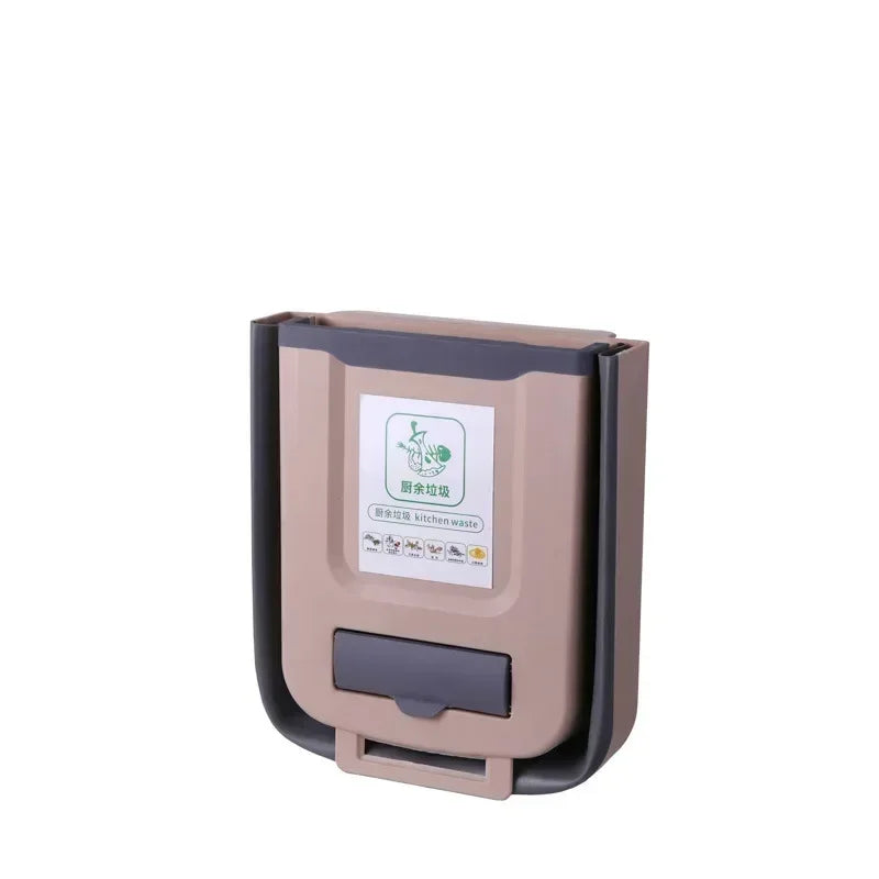 Kitchen Wall-mounted Folding Trash Can Household Cabinet Hanging Storage Trash Basket Creative Classification Hanging Trash Can